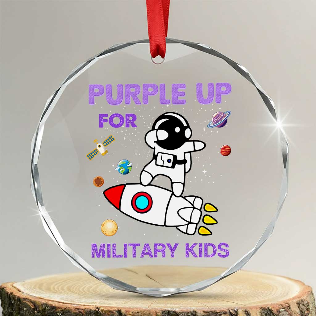 Purple Up For Military Kids Crystal Glass Ornament Military Child Month Astronaut Outer Space - Wonder Print Shop