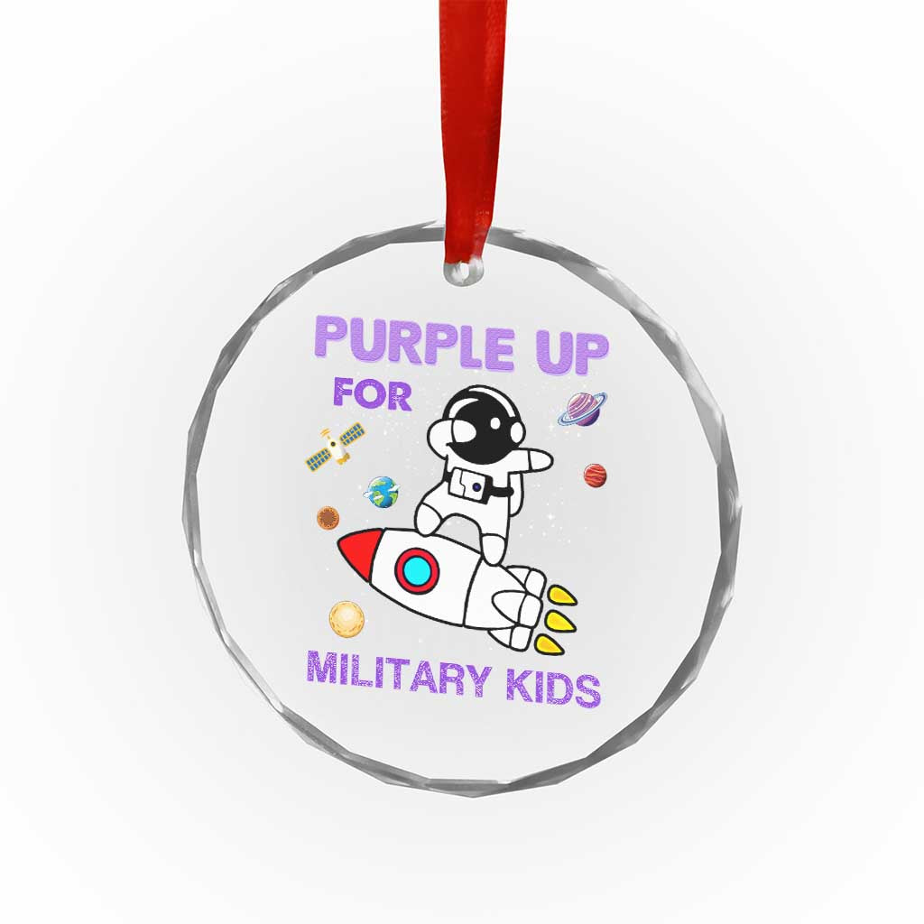 Purple Up For Military Kids Crystal Glass Ornament Military Child Month Astronaut Outer Space - Wonder Print Shop