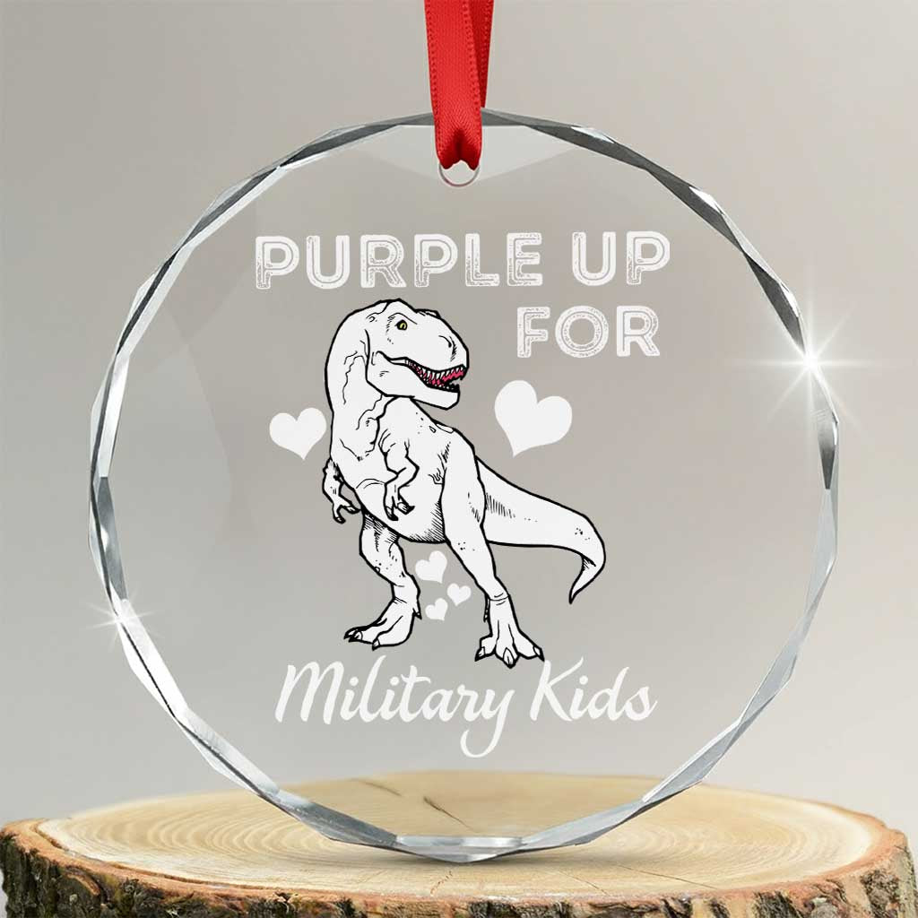 Purple Up For Military Kids Crystal Glass Ornament Military Child Month Dinosaur - Wonder Print Shop