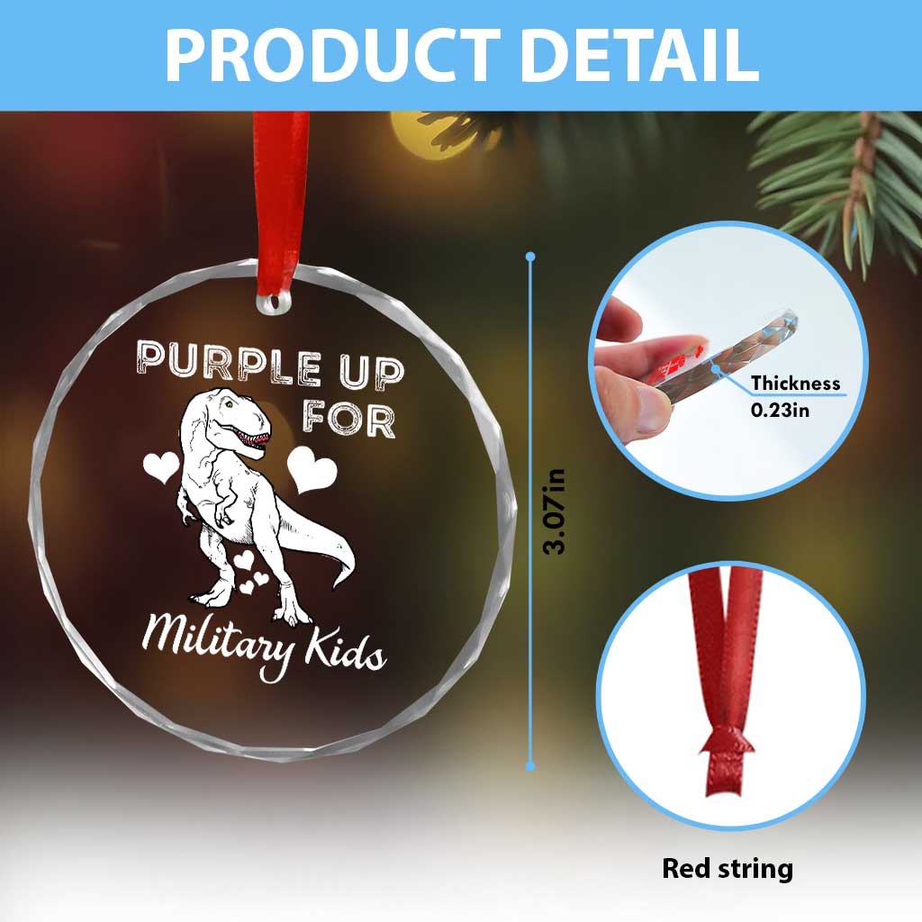 Purple Up For Military Kids Crystal Glass Ornament Military Child Month Dinosaur - Wonder Print Shop