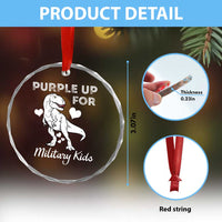 Purple Up For Military Kids Crystal Glass Ornament Military Child Month Dinosaur - Wonder Print Shop