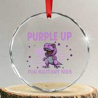 Purple Up For Military Kids Crystal Glass Ornament Military Child Month Dinosaur American Flag - Wonder Print Shop