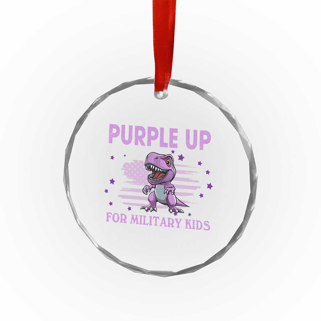 Purple Up For Military Kids Crystal Glass Ornament Military Child Month Dinosaur American Flag - Wonder Print Shop