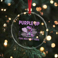 Purple Up For Military Kids Crystal Glass Ornament Military Child Month Dinosaur American Flag - Wonder Print Shop