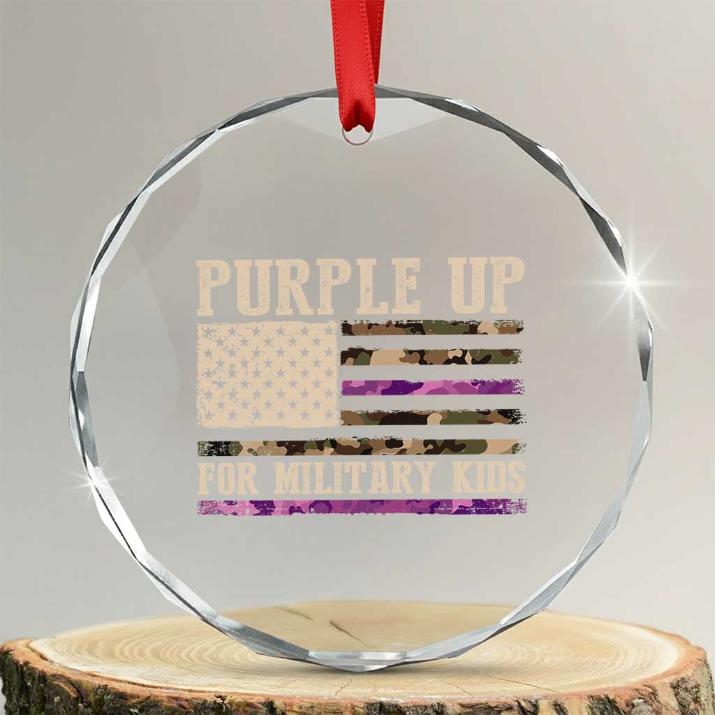 Purple Up For Military Kids Crystal Glass Ornament Military Child Month USA Flag Camouflage - Wonder Print Shop