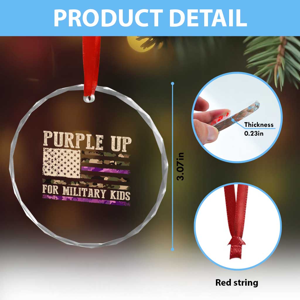 Purple Up For Military Kids Crystal Glass Ornament Military Child Month USA Flag Camouflage - Wonder Print Shop