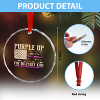 Purple Up For Military Kids Crystal Glass Ornament Military Child Month USA Flag Camouflage - Wonder Print Shop