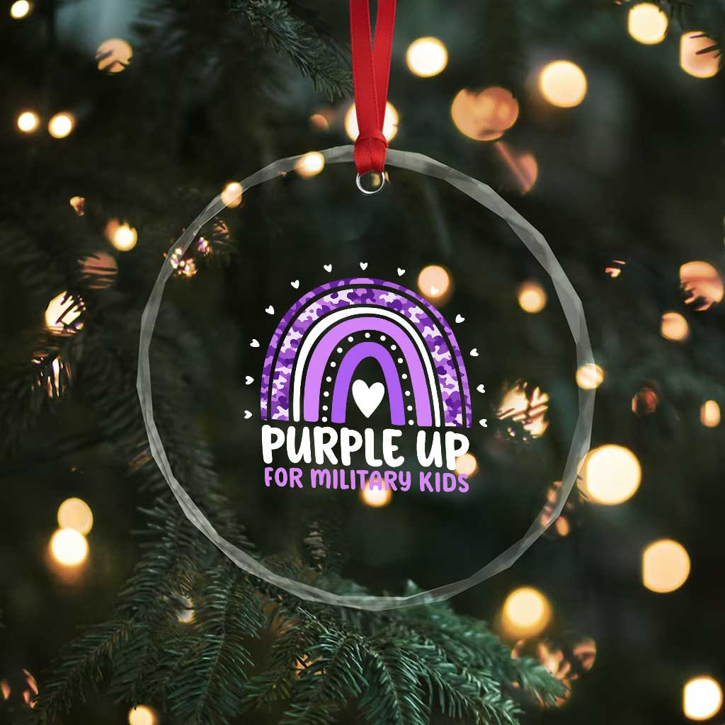 Purple Up For Military Kids Crystal Glass Ornament Month Of Military Child Army Rainbow