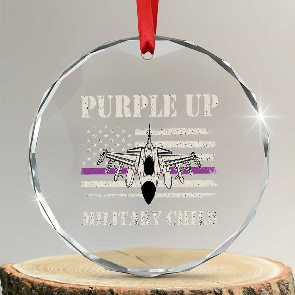 Purple Up For Military Kids Crystal Glass Ornament Month of Military Child Kids Air Force US Flag - Wonder Print Shop