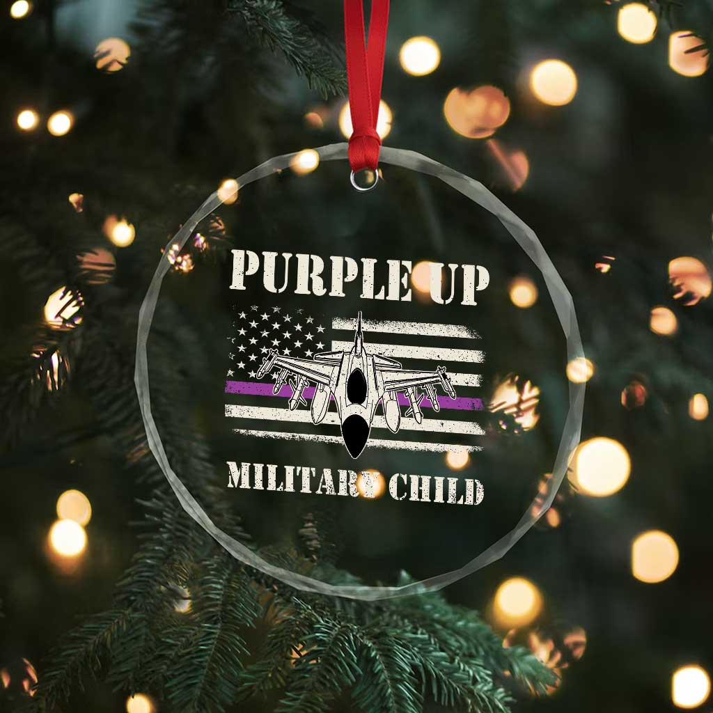 Purple Up For Military Kids Crystal Glass Ornament Month of Military Child Kids Air Force US Flag - Wonder Print Shop