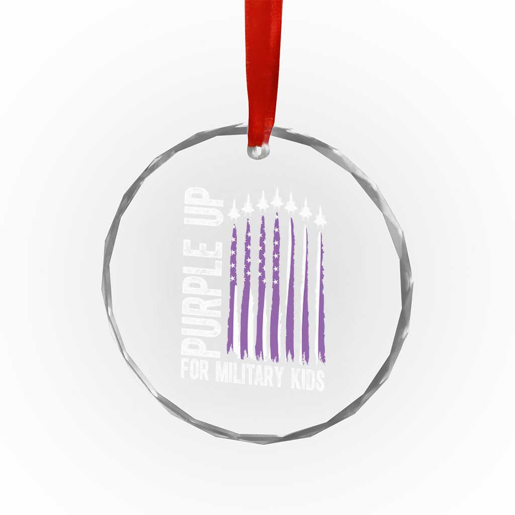 Purple Up For Military Kids Crystal Glass Ornament US Flag Military Child Support
