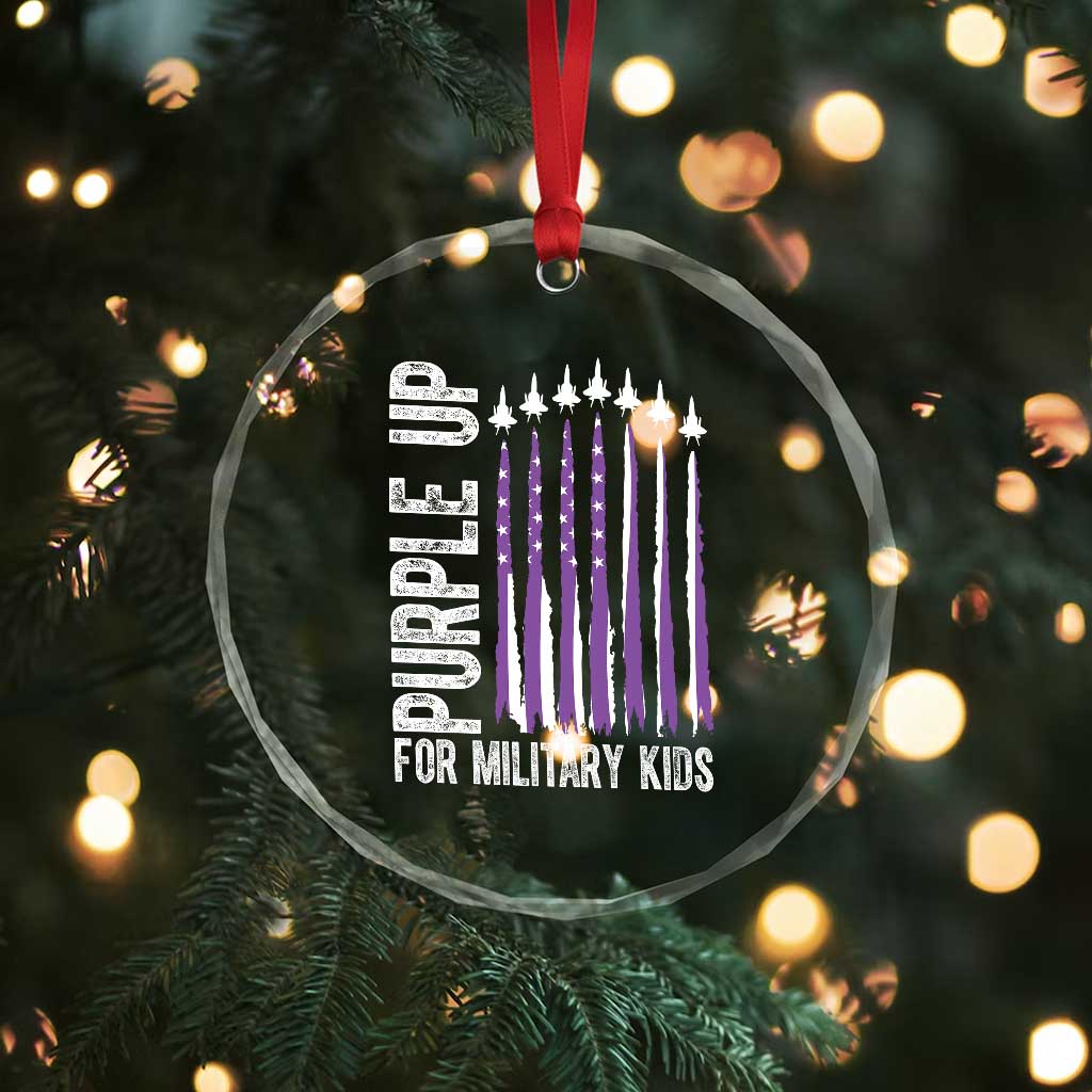 Purple Up For Military Kids Crystal Glass Ornament US Flag Military Child Support