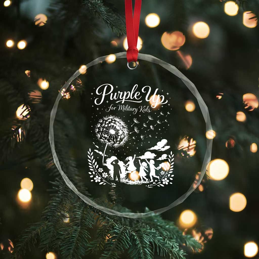 Purple Up For Military Kids Dandelion Inspirational Crystal Glass Ornament Month of the Military Child Awareness Brat Support