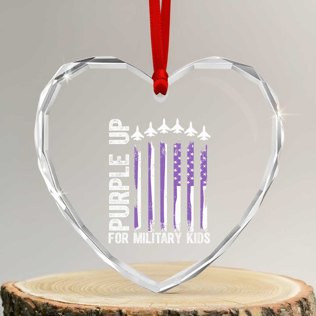 Purple Up For Military Kids Heart Crystal Glass Ornament American Flag Air Force Military Child Month - Wonder Print Shop