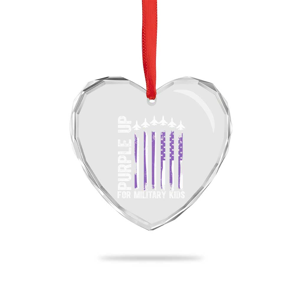 Purple Up For Military Kids Heart Crystal Glass Ornament American Flag Air Force Military Child Month - Wonder Print Shop