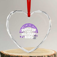Purple Up For Military Kids Heart Crystal Glass Ornament Cute Dino Dinosaur Proud Military Child Rainbow