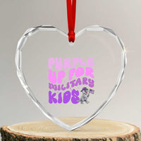 Purple Up For Military Kids Heart Crystal Glass Ornament Groovy Dino Dinosaur Military Child Month