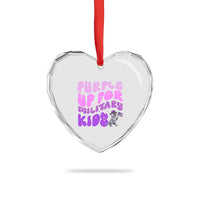 Purple Up For Military Kids Heart Crystal Glass Ornament Groovy Dino Dinosaur Military Child Month
