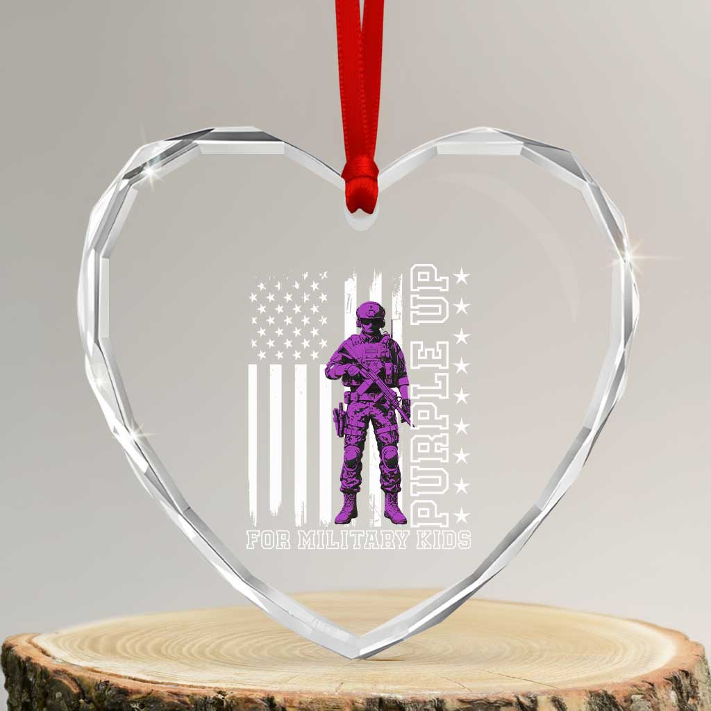 Purple Up For Military Kids Heart Crystal Glass Ornament Military Child Month - Wonder Print Shop