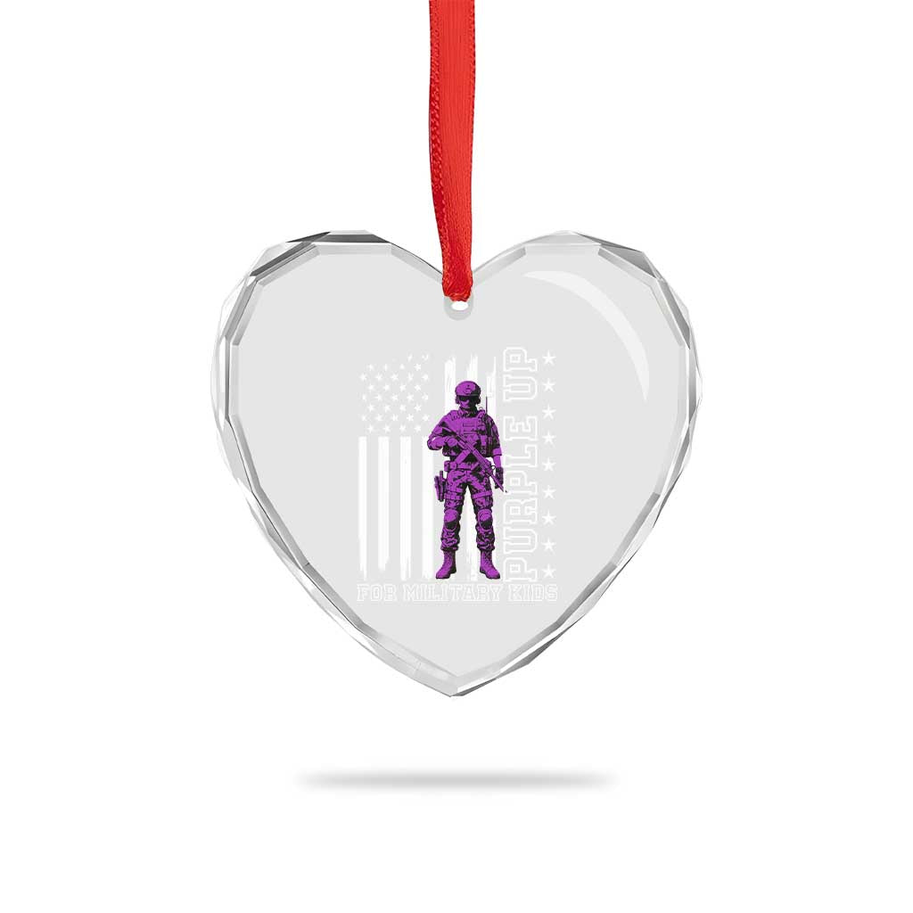 Purple Up For Military Kids Heart Crystal Glass Ornament Military Child Month - Wonder Print Shop