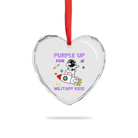 Purple Up For Military Kids Heart Crystal Glass Ornament Military Child Month Astronaut Outer Space - Wonder Print Shop