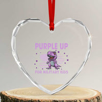 Purple Up For Military Kids Heart Crystal Glass Ornament Military Child Month Dinosaur American Flag - Wonder Print Shop