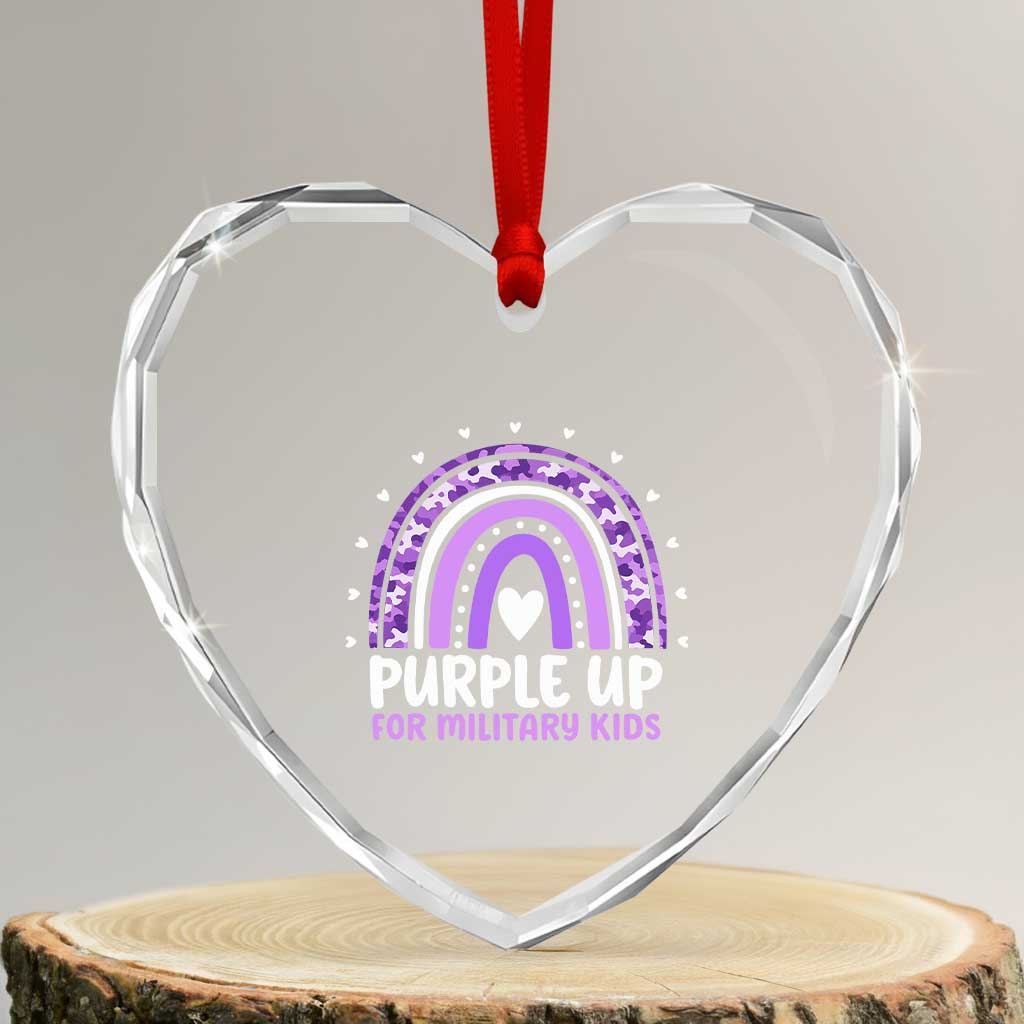 Purple Up For Military Kids Heart Crystal Glass Ornament Month Of Military Child Army Rainbow