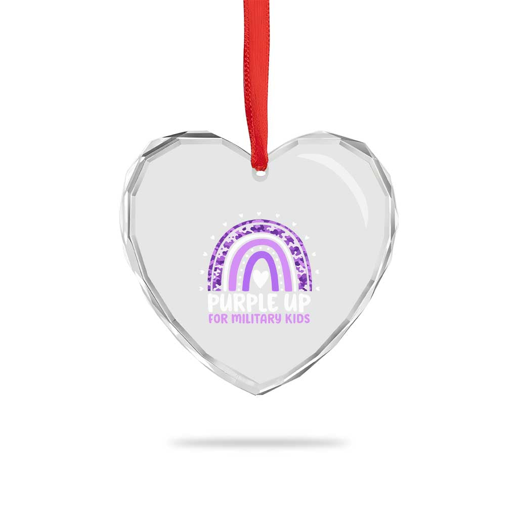 Purple Up For Military Kids Heart Crystal Glass Ornament Month Of Military Child Army Rainbow