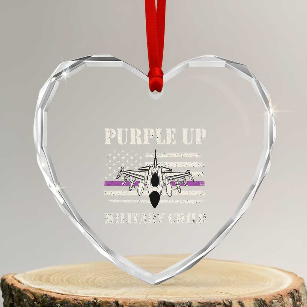 Purple Up For Military Kids Heart Crystal Glass Ornament Month of Military Child Kids Air Force US Flag - Wonder Print Shop