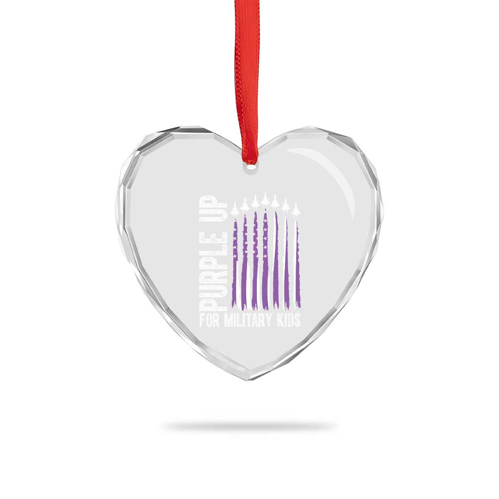 Purple Up For Military Kids Heart Crystal Glass Ornament US Flag Military Child Support