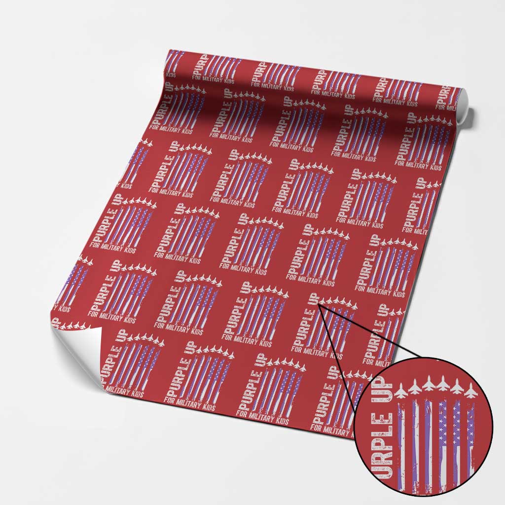 Purple Up For Military Kids Wrapping Paper Roll American Flag Air Force Military Child Month - Wonder Print Shop