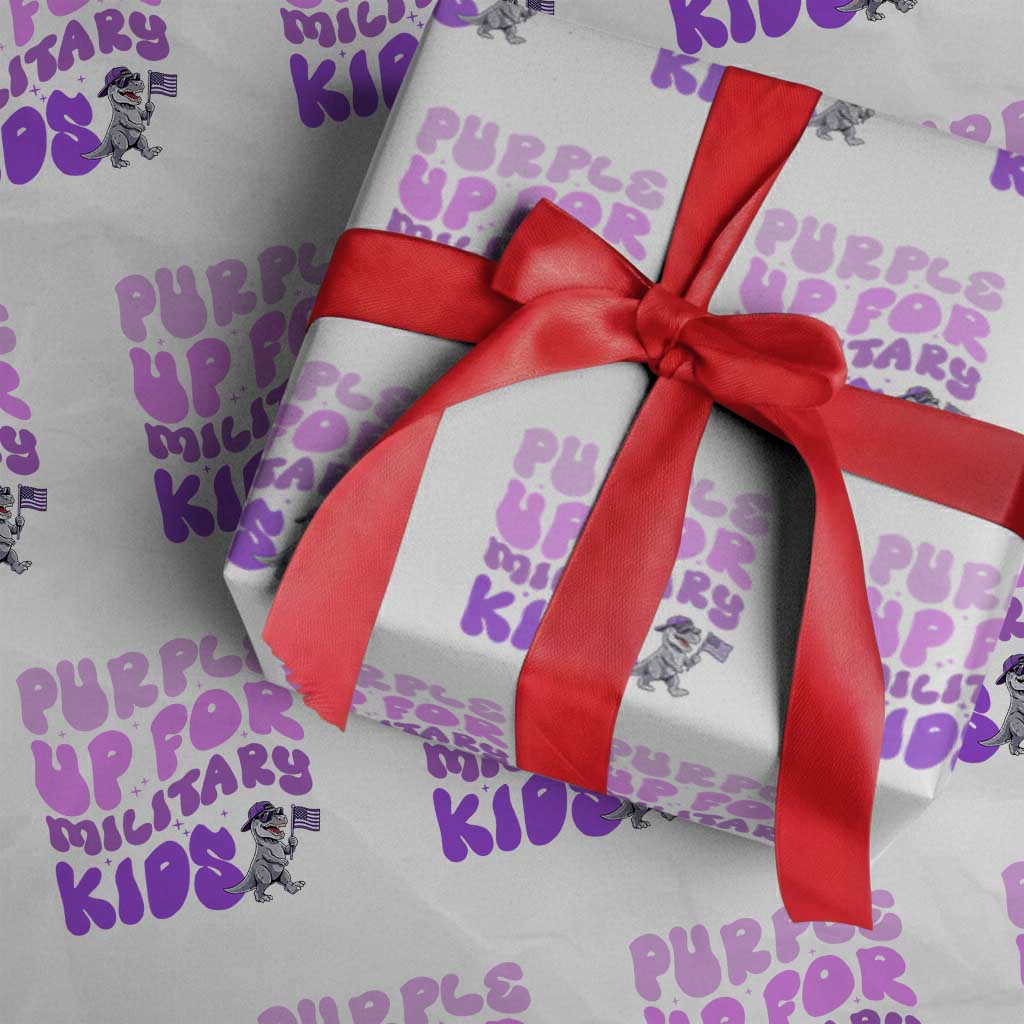 Purple Up For Military Kids Wrapping Paper Roll Groovy Dino Dinosaur Military Child Month