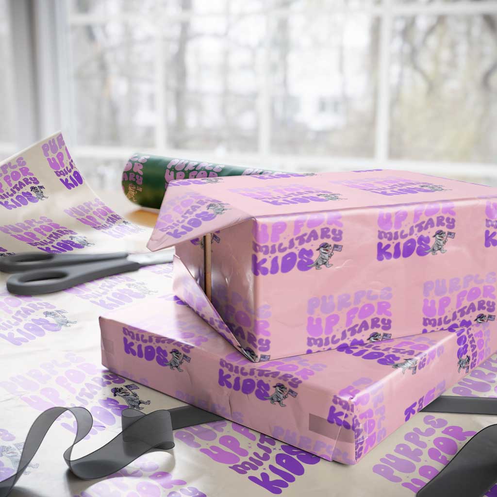Purple Up For Military Kids Wrapping Paper Roll Groovy Dino Dinosaur Military Child Month