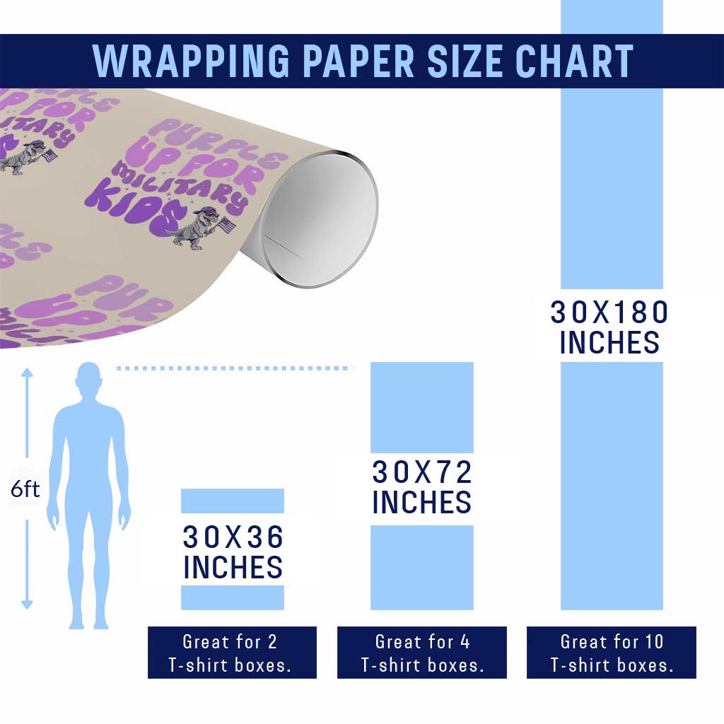 Purple Up For Military Kids Wrapping Paper Roll Groovy Dino Dinosaur Military Child Month