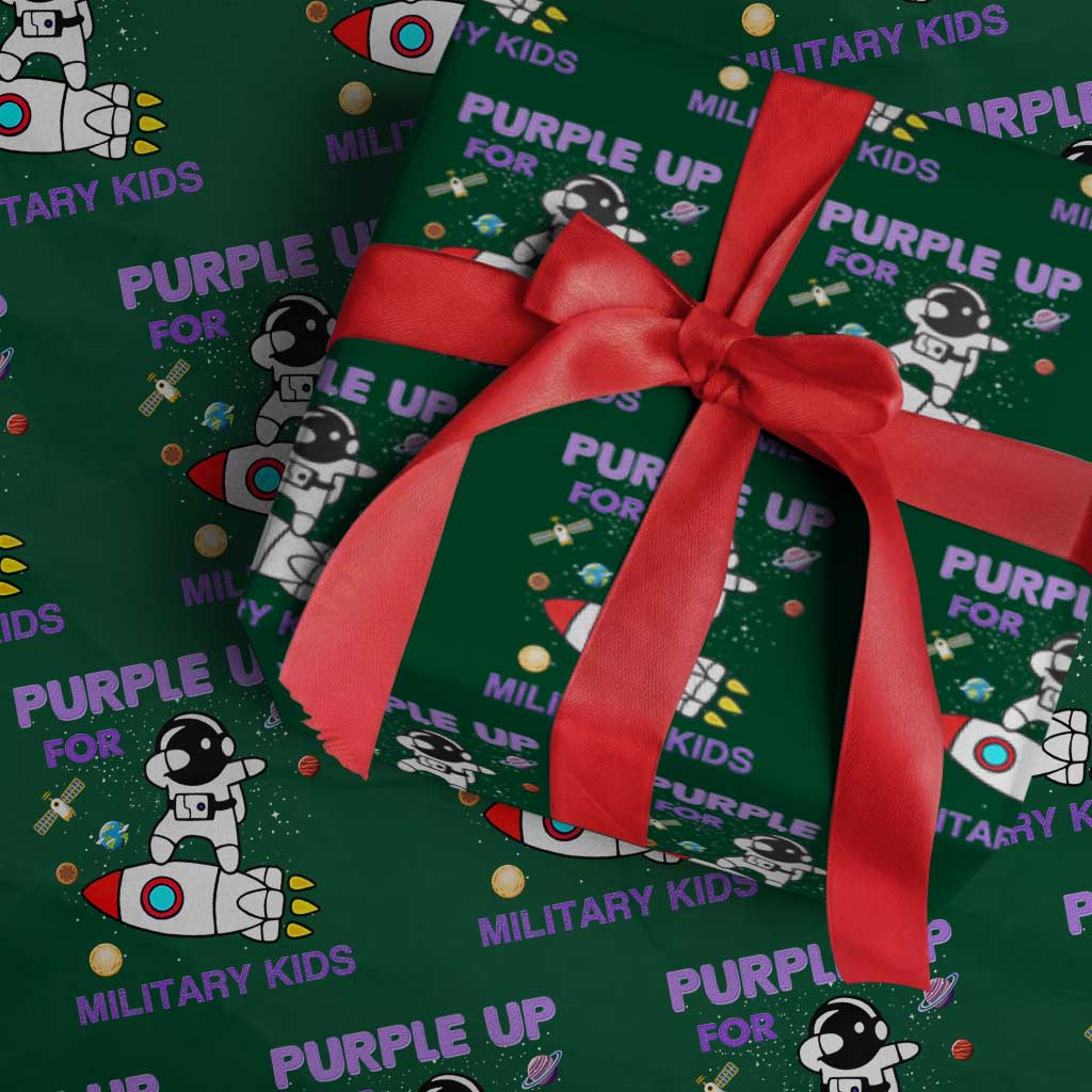 Purple Up For Military Kids Wrapping Paper Roll Military Child Month Astronaut Outer Space - Wonder Print Shop