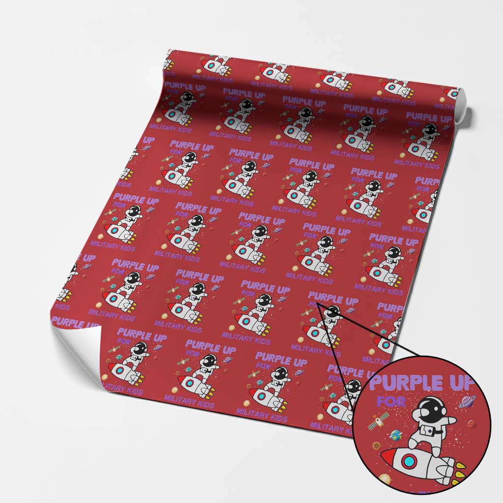 Purple Up For Military Kids Wrapping Paper Roll Military Child Month Astronaut Outer Space - Wonder Print Shop