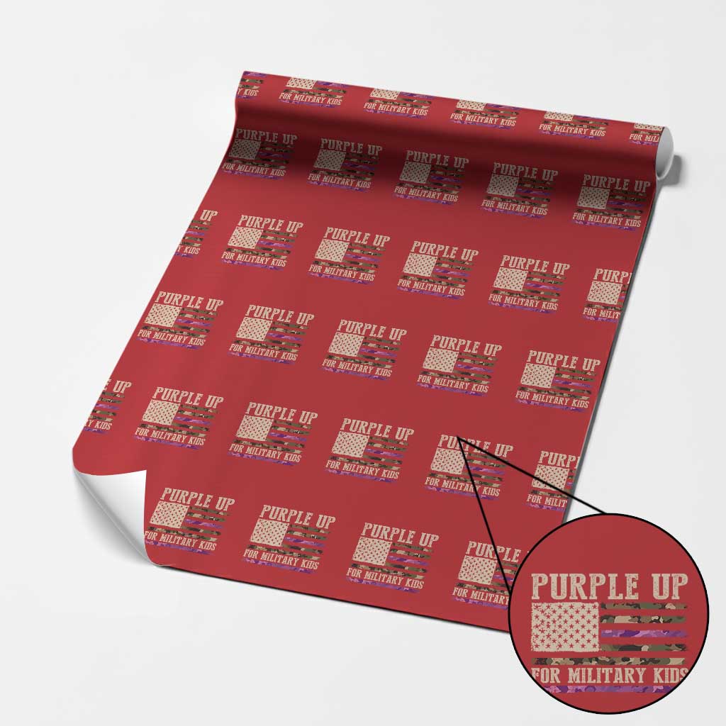 Purple Up For Military Kids Wrapping Paper Roll Military Child Month USA Flag Camouflage - Wonder Print Shop