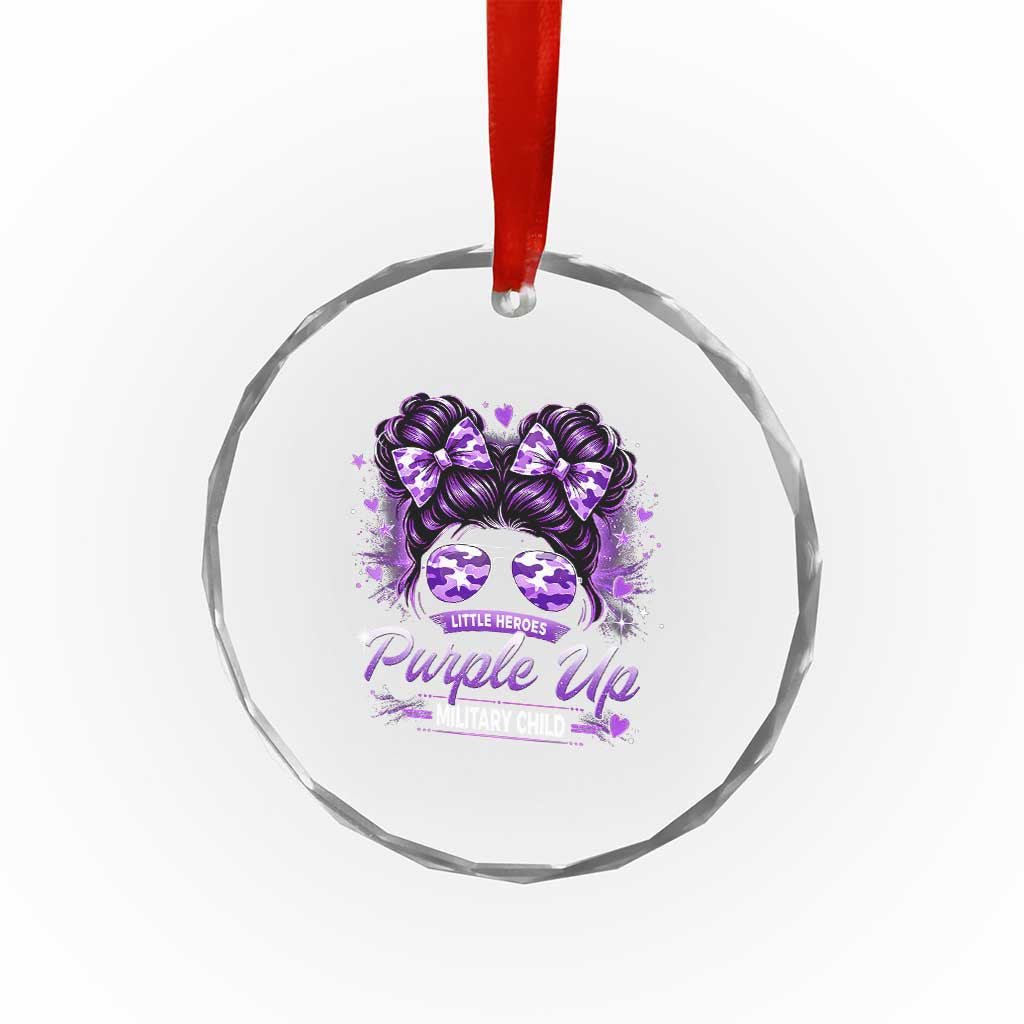 Purple Up Military Child Crystal Glass Ornament Camo Messy Bun Military Kid Month