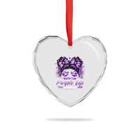 Purple Up Military Child Heart Crystal Glass Ornament Camo Messy Bun Military Kid Month