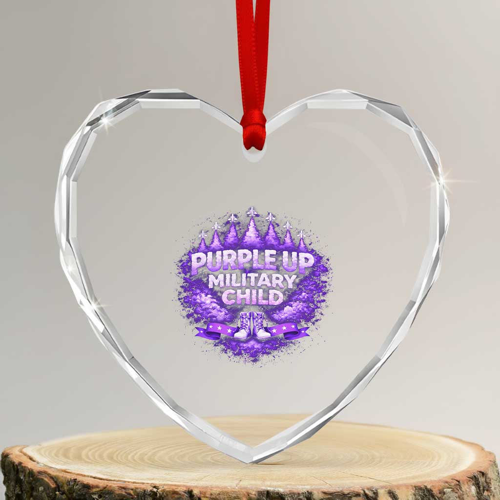 Purple Up Military Child Heart Crystal Glass Ornament Proud Military Kid