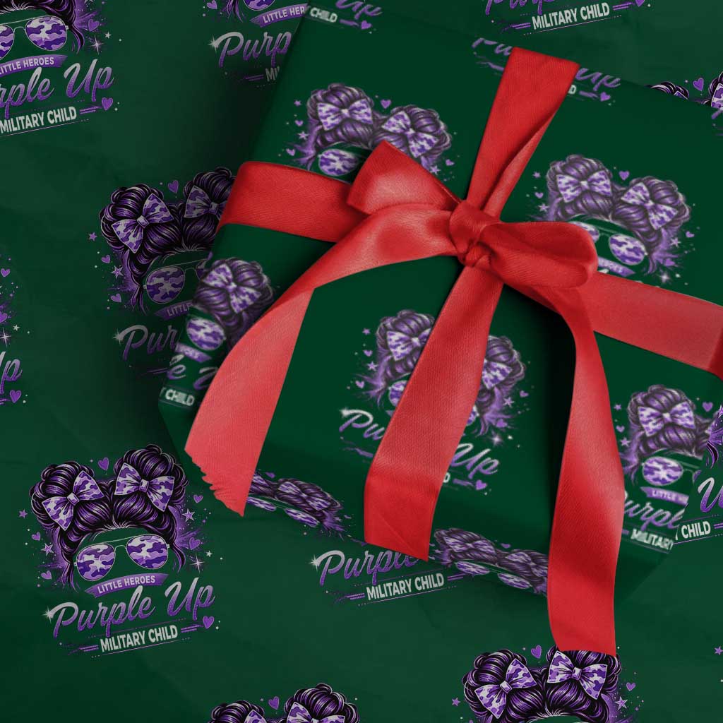 Purple Up Military Child Wrapping Paper Roll Camo Messy Bun Military Kid Month