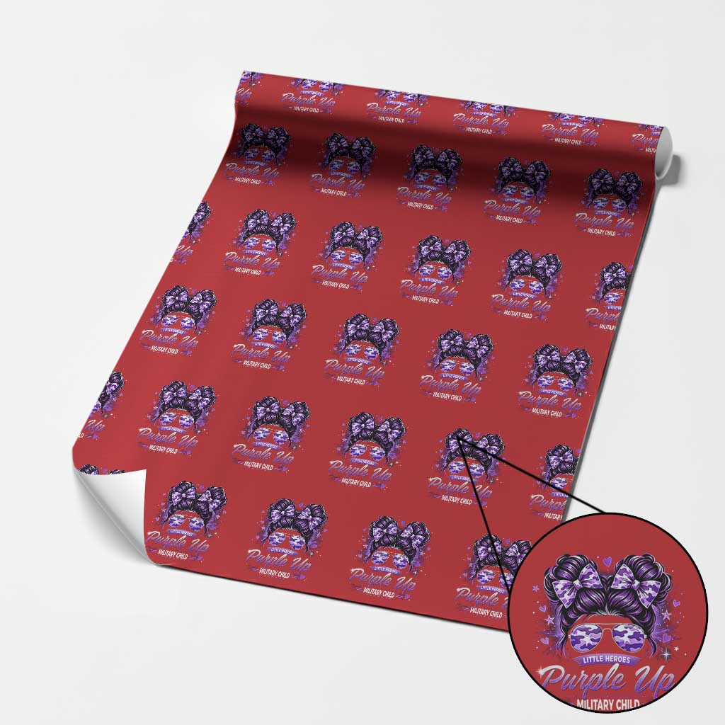 Purple Up Military Child Wrapping Paper Roll Camo Messy Bun Military Kid Month