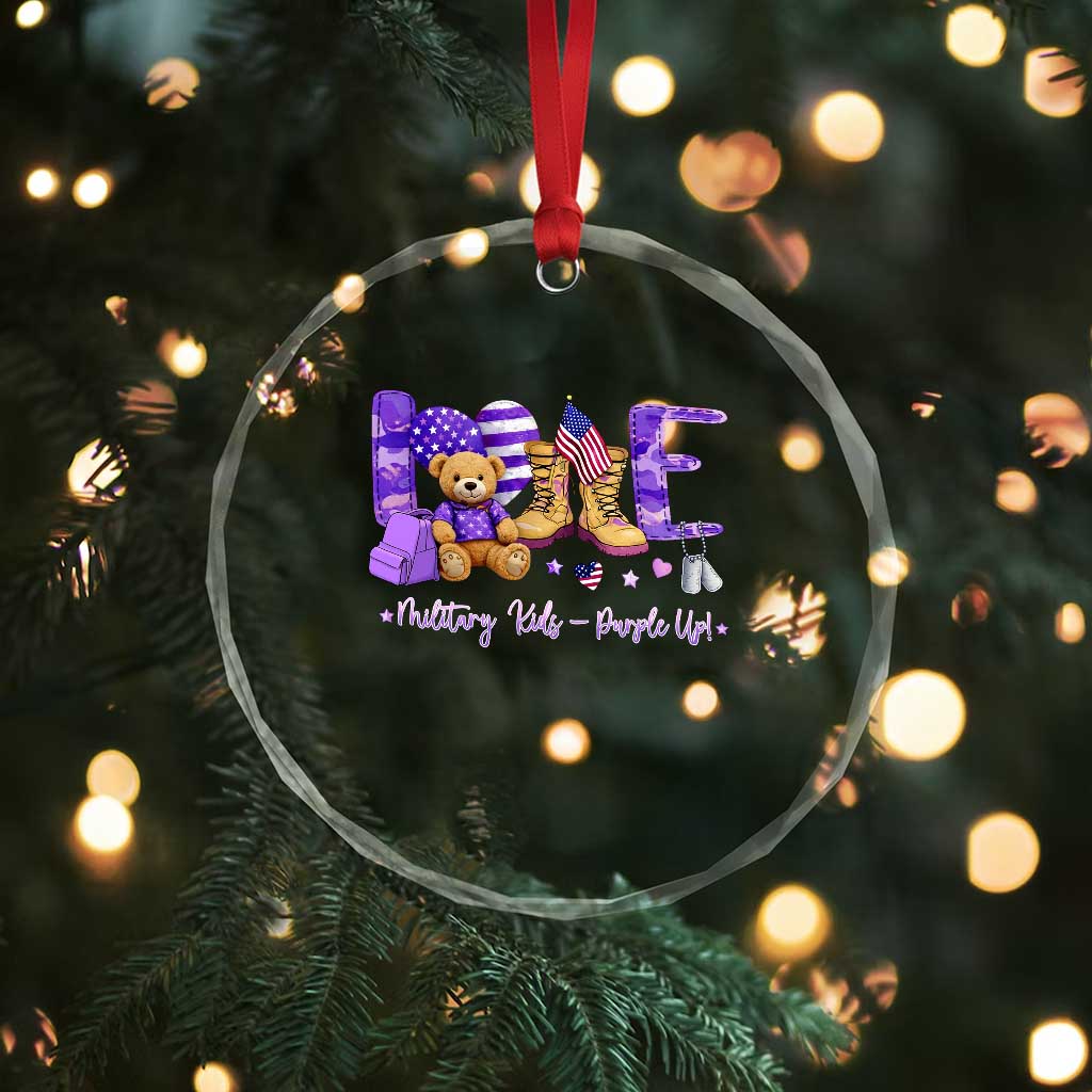 Purple Up Military Kids Crystal Glass Ornament Month Of Military Child Army
