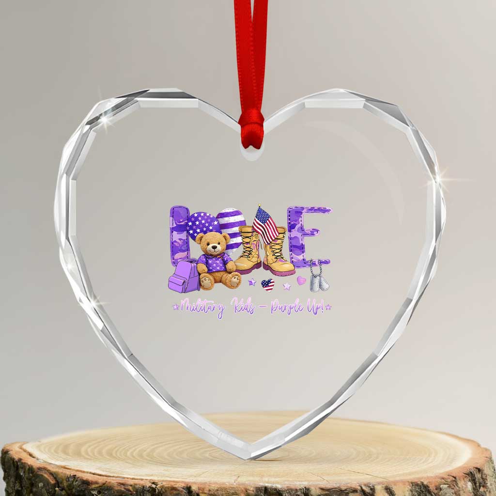 Purple Up Military Kids Heart Crystal Glass Ornament Month Of Military Child Army
