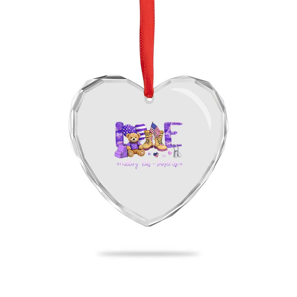 Purple Up Military Kids Heart Crystal Glass Ornament Month Of Military Child Army