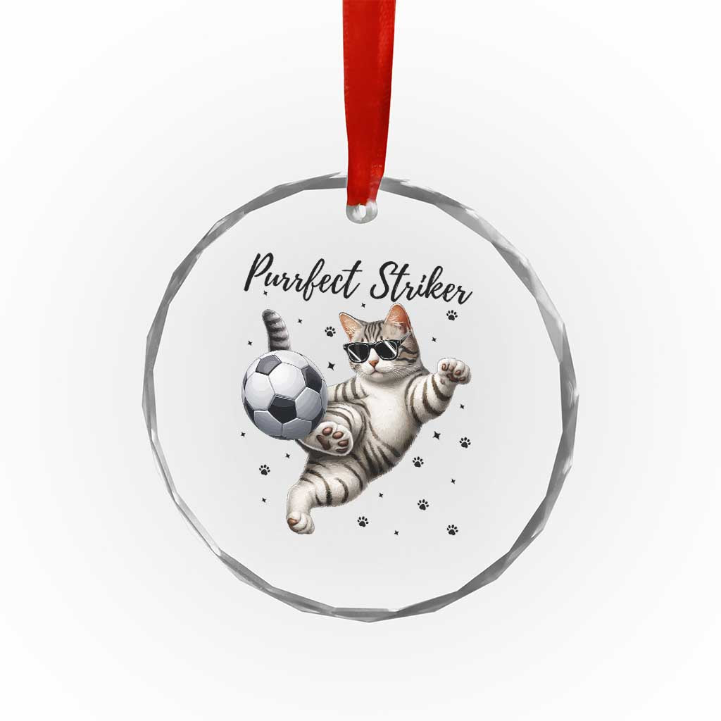 Purrfect Striker Crystal Glass Ornament Funny Cat Soccer Player Gift