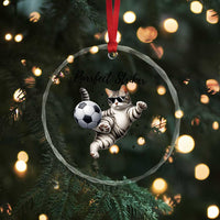 Purrfect Striker Crystal Glass Ornament Funny Cat Soccer Player Gift