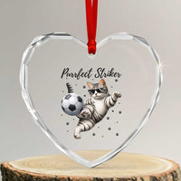 Purrfect Striker Heart Crystal Glass Ornament Funny Cat Soccer Player Gift