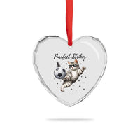 Purrfect Striker Heart Crystal Glass Ornament Funny Cat Soccer Player Gift