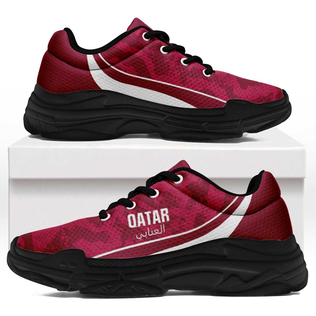 Qatar 2026 Football Chunky Sneakers Go Maroon One Grunge Curve Stylized - Wonder Print Shop